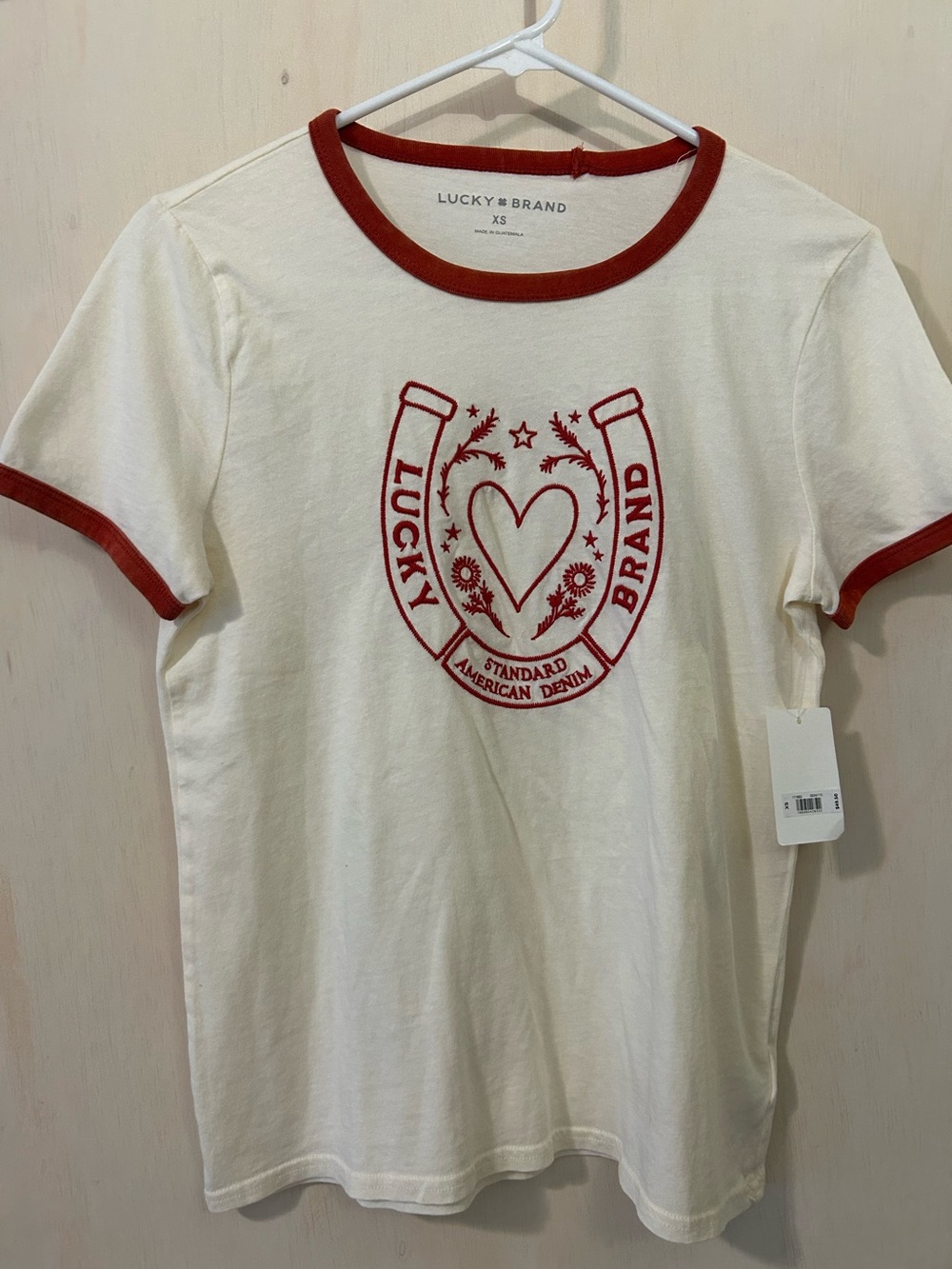 Lucky Brand Cream Tee with Red Ringer Trim and Graphic - Kids